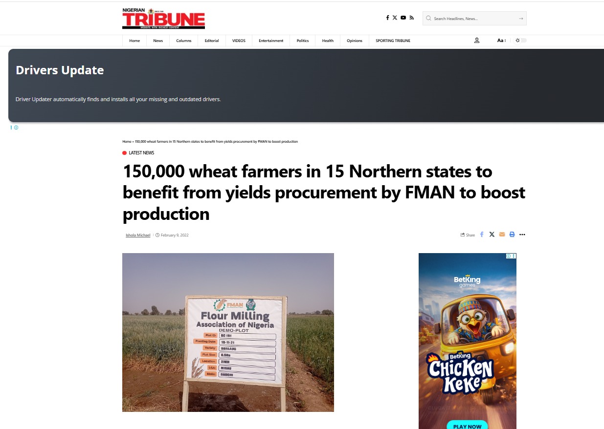 Nigerian Tribune: 150,000 wheat farmers in 15 Northern states to benefit from yields procurement by FMAN
